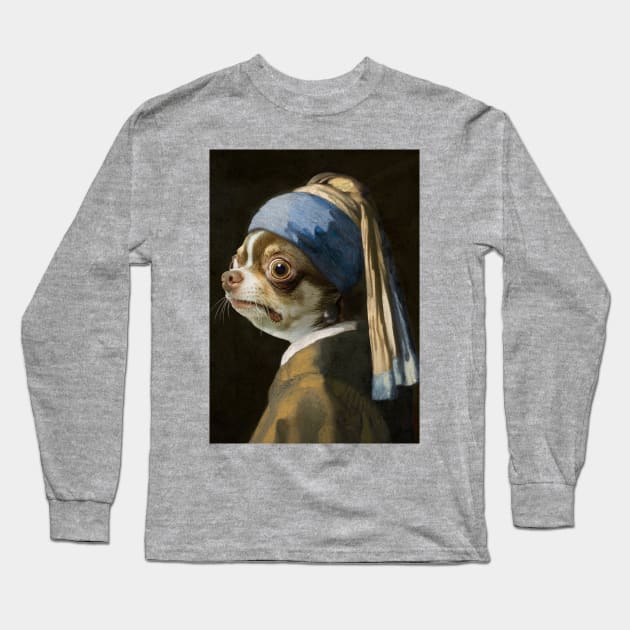 The Chihuahua with a Pearl Earring - Print / Home Decor / Wall Art / Poster / Gift / Birthday / Chihuahua Lover Gift / Animal print Long Sleeve T-Shirt by luigitarini